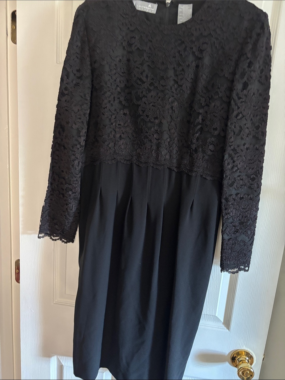 Liz Claiborne Black Lace Bodice Long Sleeve Sheath Dress